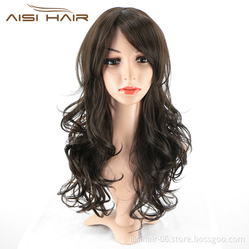 Aisi Hair Top Quality Synthetic Long Wavy Black Brown Wig Body Wave Heat Resistant Hair Wigs For Black White Women